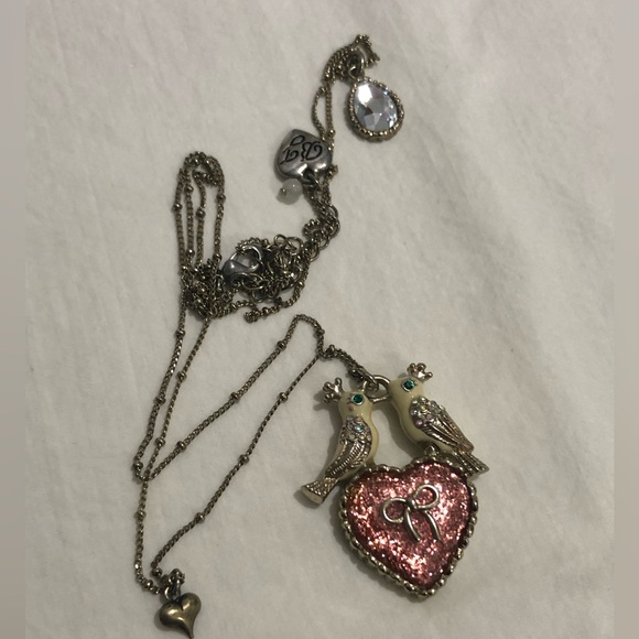 Vintage Betsey Johnson Love Birds on a Heart Necklace - Picture 1 of 5